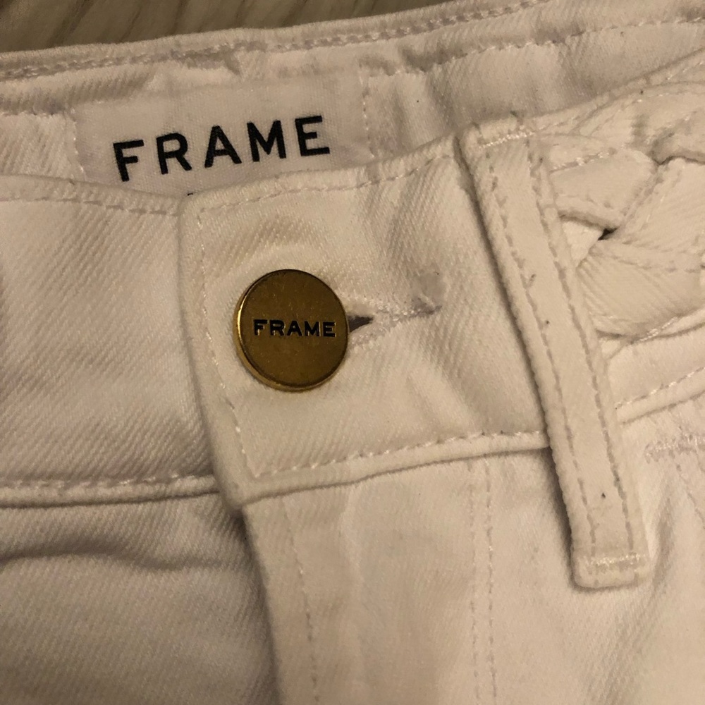 FRAME Baggy Palazzo Wide Leg High Rise Braided Waistline White Denim Jeans 27 - Picture 2 of 12